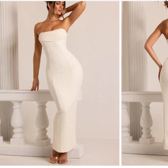 Oh Polly Dresses & Skirts - Embellished Bandeau Cowl Neck Maxi Dress